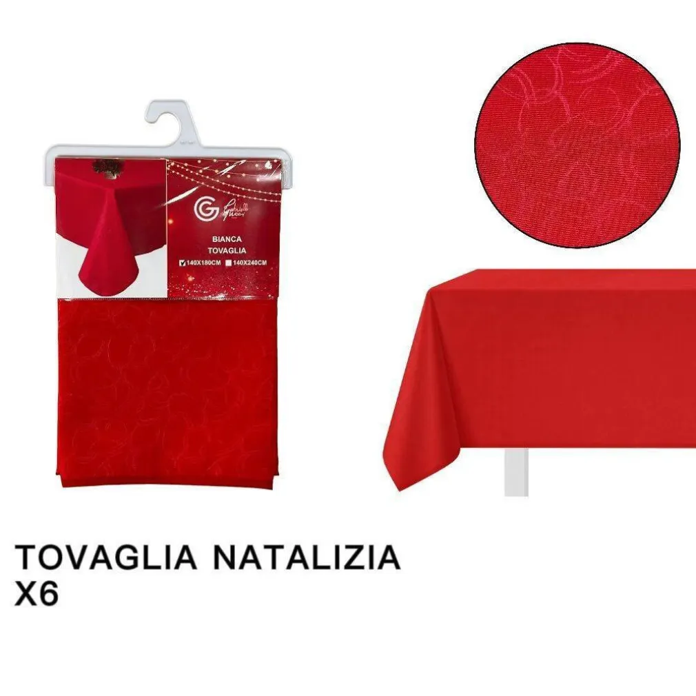 TOVAGLIA NATALIZIA TESSUTO ROSSO TINTA UNITA NATALE CAPODANNO 12 POSTI 140X240CM