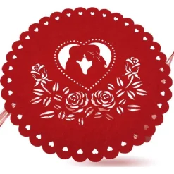 TOVAGLIETTA 33CM FORMA TONDA CON INNAMORATI IN TESSUTO ROSSO SAN VALENTINO 95479
