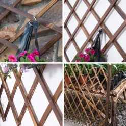 TRALICCIO RETE ESTENSIBILE IN LEGNO SCURO PER PARETE DA GIARDINO PIANTE 100X200