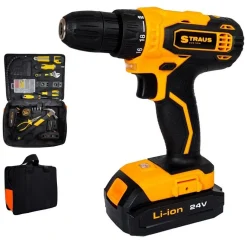 TRAPANO AVVITATORE DOPPIA BATTERIA A LITIO 24V + 150 ACCESSORI + BORSA CD24-152