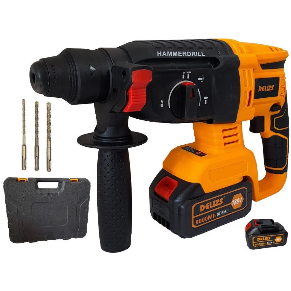 TRAPANO SCALPELLATORE A BATTERIA 21V 9AH MARTELLO DEMOLITORE SDS PLUS DL26-1