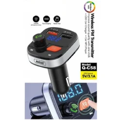 TRASMETTITORE FM WIRELESS CARICATORE USB MP3 PER AUTO SLOT SCHEDA MEMORIA Q-C58