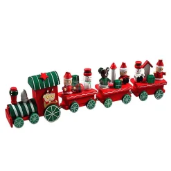 TRENINO NATALIZIO IN LEGNO CON 4 VAGONI 24CM ROSSO E BIANCO DECORAZIONI NATALE