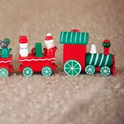 TRENINO NATALIZIO IN LEGNO CON 4 VAGONI 24CM ROSSO E BIANCO DECORAZIONI NATALE