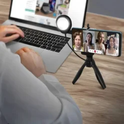 TREPPIEDI DA TAVOLO CON LUCE LED 3 INTENSITÀ GIREVOLE 360° PER SMARTPHONE HD3274