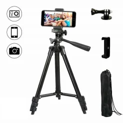 TREPPIEDI UNIVERSALE ALLUMINIO TRIPODE CAVALLETTO 102CM SMARTPHONE FOTOCAMERA