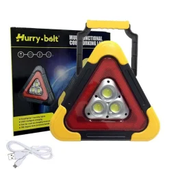 TRIANGOLO PER EMERGENZA STRADALE A LED STROBO RICARICA SOLARE USB 30W 24X26 CM