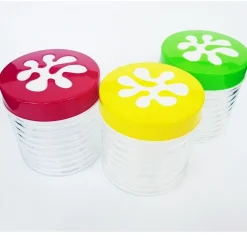 TRIS DI 3 BARATTOLI VETRO CON COPERCHIO COLORATO RIGHE SALE ZUCCHERO CAFFE' DOLCI