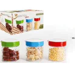 TRIS DI BARATTOLI VETRO CON COPERCHIO COLORATO QUADRI SALE ZUCCHERO CAFFE' DOLCI