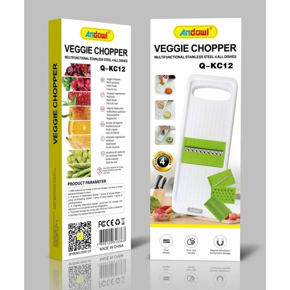TRITATUTTO TAGLIA VERDURE MANDOLINO MULTIFUNZIONALE 4 ACCESSORI TAGLIO Q-KC12