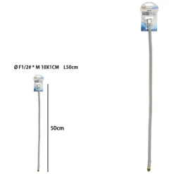 TUBO FLESSIBILE FLESSIBILI RUBINETTO MISCELATORE ACQUA 50 CM F1/2 X M10/1 69392