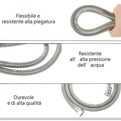 TUBO FLESSIBILE SOFFIONE DOCCINO PER DOCCIA VASCA BAGNO 2.5MT IN ACCIAIO CROMATO