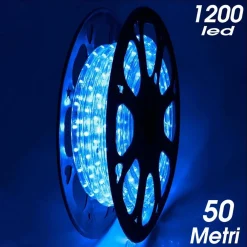 TUBO LUMINOSO 1200 LED 50 MT BLU PER USO ESTERNO CONTROLLER 8 GIOCHI LUCE