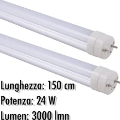 TUBO NEON A LED T8 24 W WATT 3000 LMN CON COPERTURA OPACA DA 150 CM LUCE BIANCA