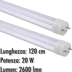 TUBO NEON A LED T8 20 W WATT 2600 LMN CON COPERTURA OPACA DA 120 CM LUCE BIANCA