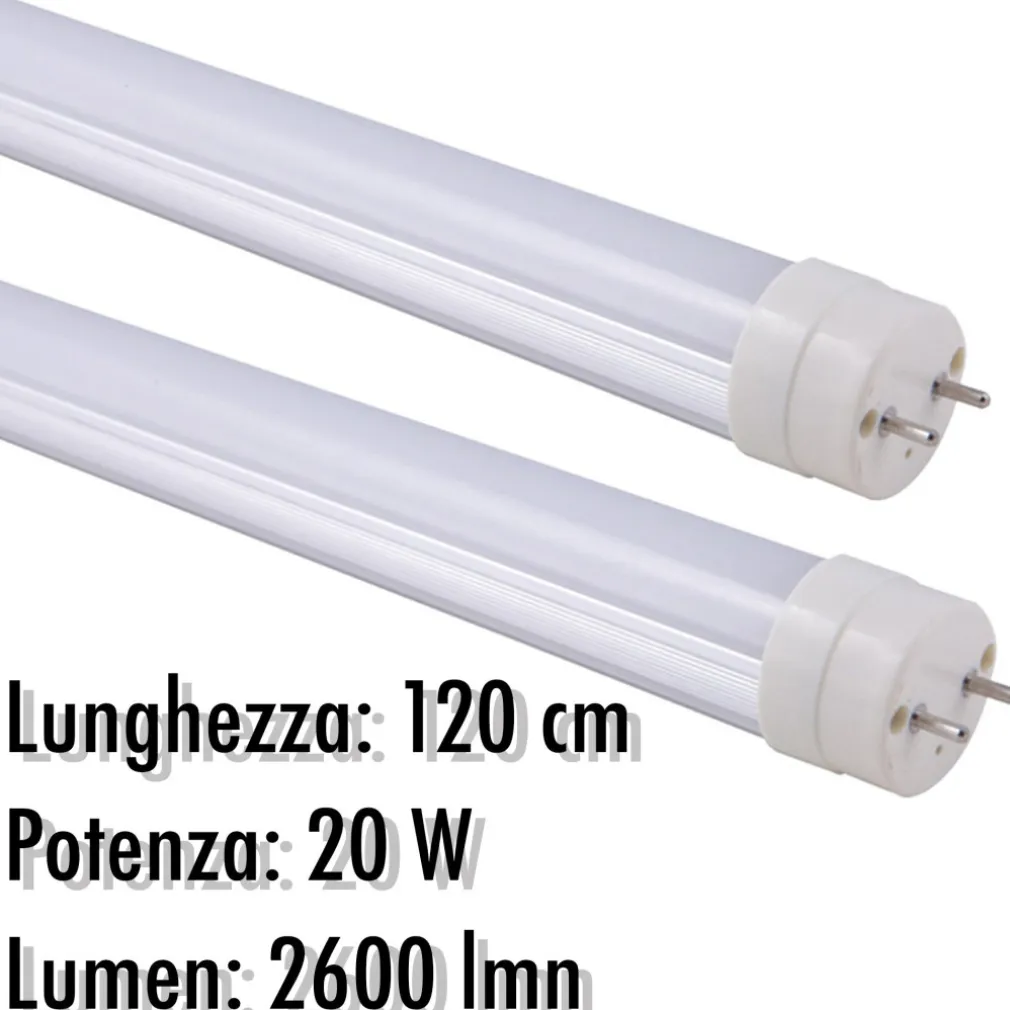 TUBO NEON A LED T8 20 W WATT 2600 LMN CON COPERTURA OPACA DA 120 CM LUCE BIANCA