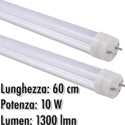 TUBO NEON A LED T8 10 W WATT 1300 LMN CON COPERTURA OPACA DA 60 CM LUCE BIANCA