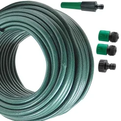 TUBO PER IRRIGAZIONE DA GIARDINO LUNGO 15 METRI CON 4 ACCESSORI DA 1/2" VERDE