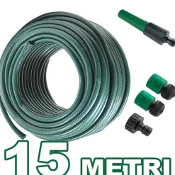 TUBO PER IRRIGAZIONE DA GIARDINO LUNGO 15 METRI CON 4 ACCESSORI DA 1/2" VERDE