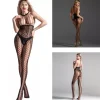 TUTINA A RETE CATSUIT LINGERIE HOT COMPLETO SEXY CON RICAMI TG UNICA NERO 75219