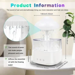 UMIDIFICATORE NUVOLA DI PIOGGIA DIFFUSORE OLI ESSENZIALI AROMATERAPIA CON 7 LUCI