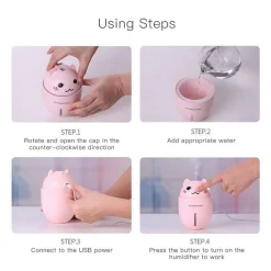 UMIDIFICATORE USB 3IN1 ULTRASUONI MICETTO GATTO 320ML AROMATERAPIA DIFFUSORE