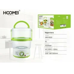 VAPORIERA A 2 PIANI CAPACITA' 2 X 2,5 LITRI TIMER 60 MINUTI 500W CARNE VERDURE