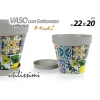 VASO CON SOTTOVASO GIARDINO IN PLASTICA DECORO MEDÌ 22X20CM FIORI PIANTE 845406