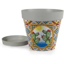 VASO CON SOTTOVASO IN PLASTICA SICILY 18X16 CM PORTA PIANTE CASA GIARDINO 845314