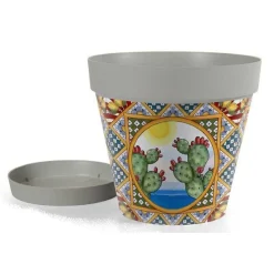 VASO CON SOTTOVASO IN PLASTICA SICILY 26X23 CM PORTA PIANTE CASA GIARDINO 845338
