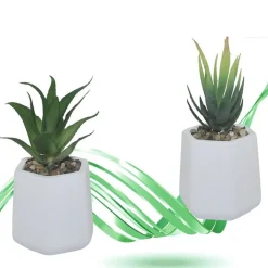 VASO IN CERAMICA CON PIANTINA ARTIFICIALE PIANTA IDEA REGALO BOMBONIERA 15x8 CM