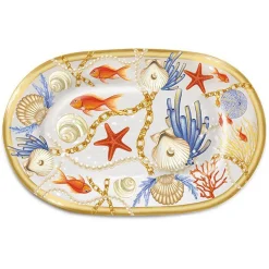 VASSOIETTO RETTANGOLARE CON CONCHIGLIE CORALLI STILE MARINO SVUOTATASCHE 25x16CM