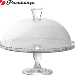 VASSOIO ALZATINA PER TORTA IN VETRO CUPOLA DA 32 CM CON PIEDE SET PATISSERIE