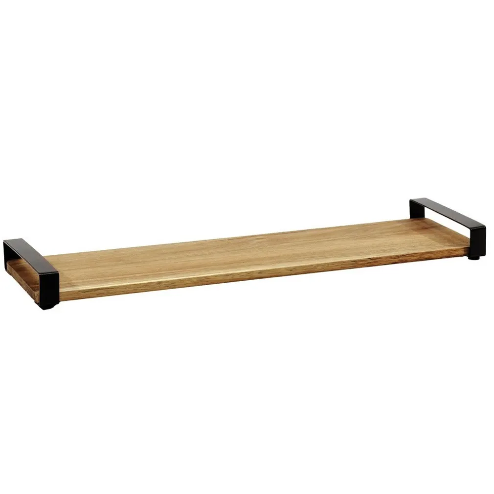 VASSOIO DA PORTATA RETTANGOLARE BASE IN LEGNO CON MANICI IN METALLO ARREDO TAVOLA CUCINA