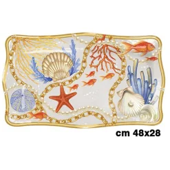 VASSOIO DA TAVOLA CENTROTAVOLA CONCHIGLIE CORALLI STILE MARINO SVUOTA TASCHE