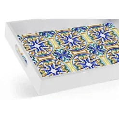VASSOIO PORTATA RETTANGOLARE LEGNO 20X26X4CM CON MANICI 2 DECORI MOSAICO 822124