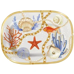 VASSOIO RETTANGOLARE CON CONCHIGLIE CORALLI STILE MARINO SVUOTATASCHE 42*31 CM