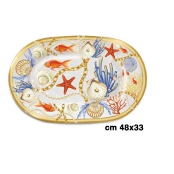 VASSOIO RETTANGOLARE CON CONCHIGLIE CORALLI STILE MARINO SVUOTATASCHE 48x33 CM