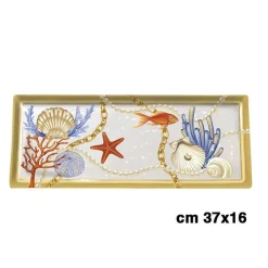 VASSOIO RETTANGOLARE CON CONCHIGLIE CORALLI STILE MARINO SVUOTATASCHE 37X16 CM