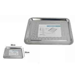 VASSOIO RETTANGOLARE IN ACCIAIO PORTATA CUCINA PIATTO GUANTIERA 40X30CM 66351