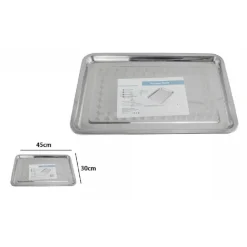 VASSOIO RETTANGOLARE IN ACCIAIO PORTATA CUCINA GUANTIERA PIATTO 45X30CM 66352