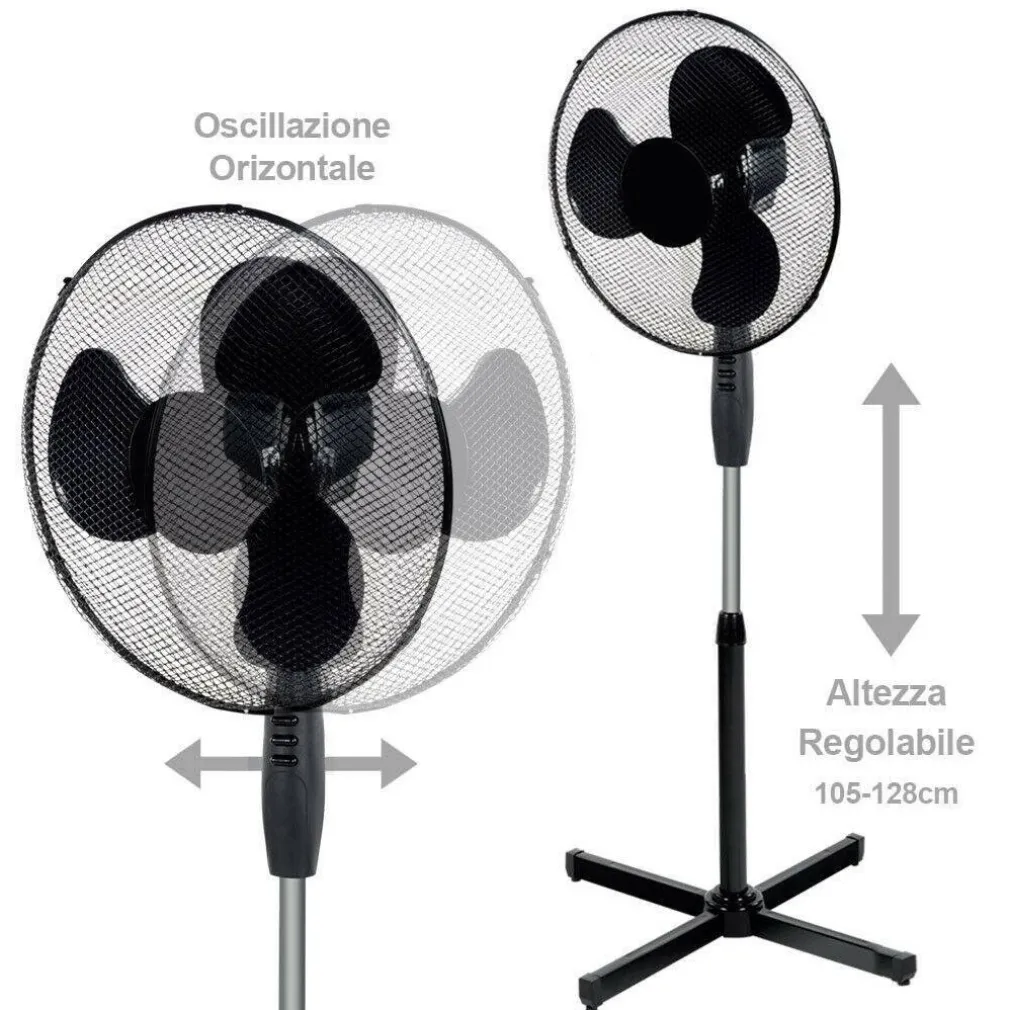 VENTILATORE A COLONNA PIANTANA 45W PALE 40CM 3 VELOCITÀ ALTEZZA REGOLABILE NERO