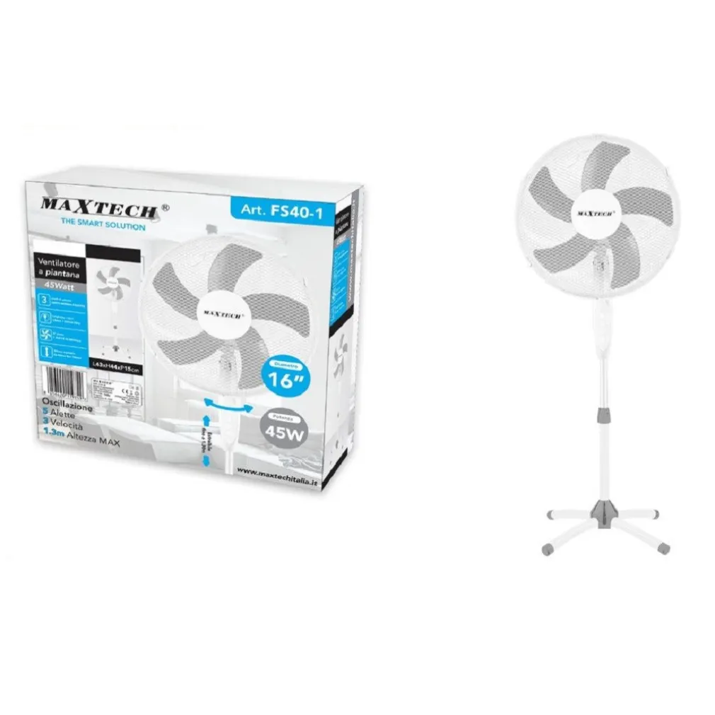 VENTILATORE A PIANTANA 130CM 3 VELOCITÀ 45 W 16" FUNZIONE DI OSCILLAZIONE FS40-1