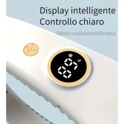 VENTILATORE DA COLLO PORTATILE DISPLAY 5 LIVELLI VELOCITÀ RICARICABILE USB SPORT