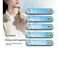 VENTILATORE DA COLLO PORTATILE DISPLAY 5 LIVELLI VELOCITÀ RICARICABILE USB SPORT