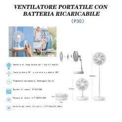 VENTILATORE PORTATILE CON BATTERIA RICARICABILE P30 DESIGN PIEGHEVOLE SALVASPAZIO