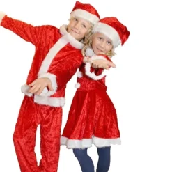 VESTITO COMPLETO ABITO NATALIZIO PER BAMBINI E BAMBINE 4-6/7-9 ANNI ROSSO
