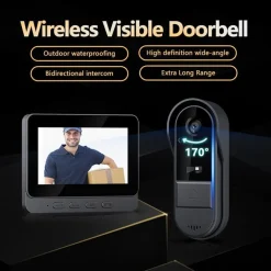 VIDEOCITOFONO CAMPANELLO SENZA FILI DA ESTERNO IMPERMEABILE IP67 SCHERMO IPS 4,3''