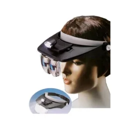 VISIERA CON LUCE LENTI DI INGRANDIMENTO 2 LED 4 LENTI TORCIA FRONTALE