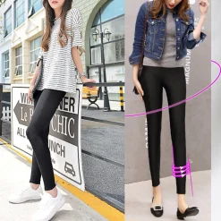 3x LEGGINGS MOD.KZ-156 DA DONNA COMODI ELEGANTI LEGGERMENTE LUCIDI COLORE NERO